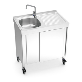 mobile cold water sink unit with 1 basin | drainboard on the right | 800 mm x 500 mm H 865 mm product photo
